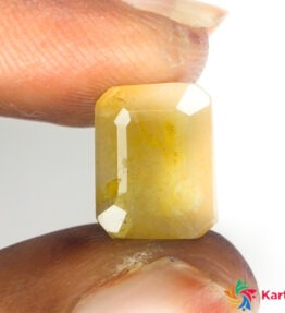 Kalyan Gems yellow sapphire Stone  Original pukhraj Certified Loose Gemstone online 5.9 Carat emerald Shape