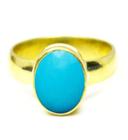 Panchdhatu Natural Blue Turquoise Ring for Unisex Certified Firoza Stone Ring Adjustable